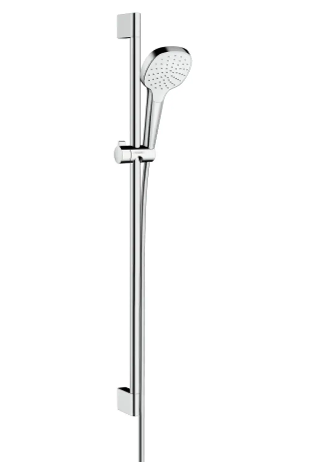 Hansgrohe Brauseset mit verchromter Brausestange und Handbrause, standardisiert in einem minimalistischen Design. Ideal für Badezimmerinstallation.